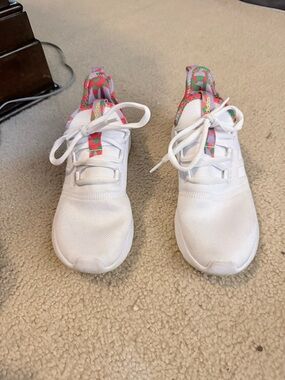 adidas White Sneakers with Pink & Green Accents